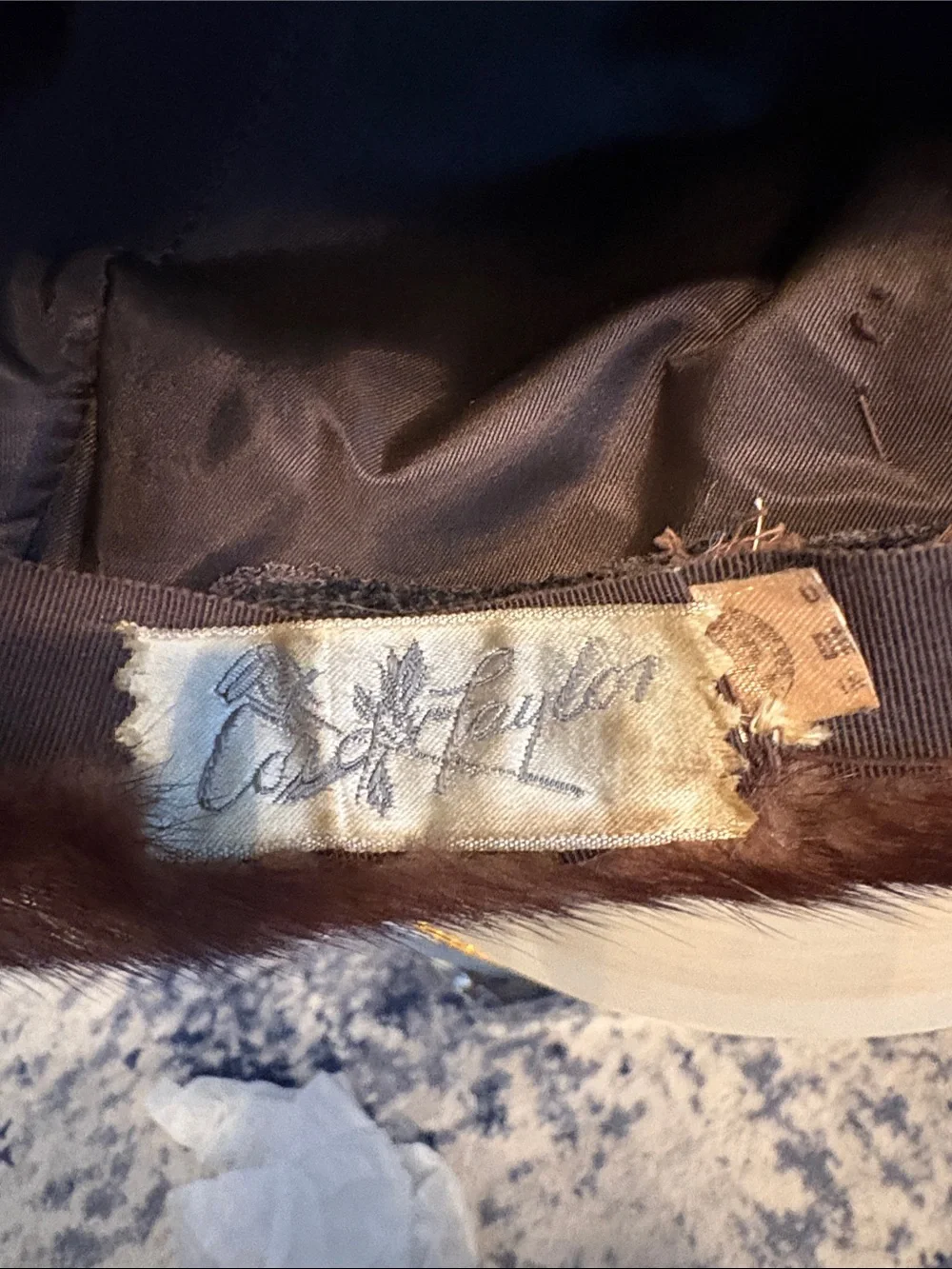 Lord & Taylor Dark Brown Fur Bucket Hat with Fabric Band